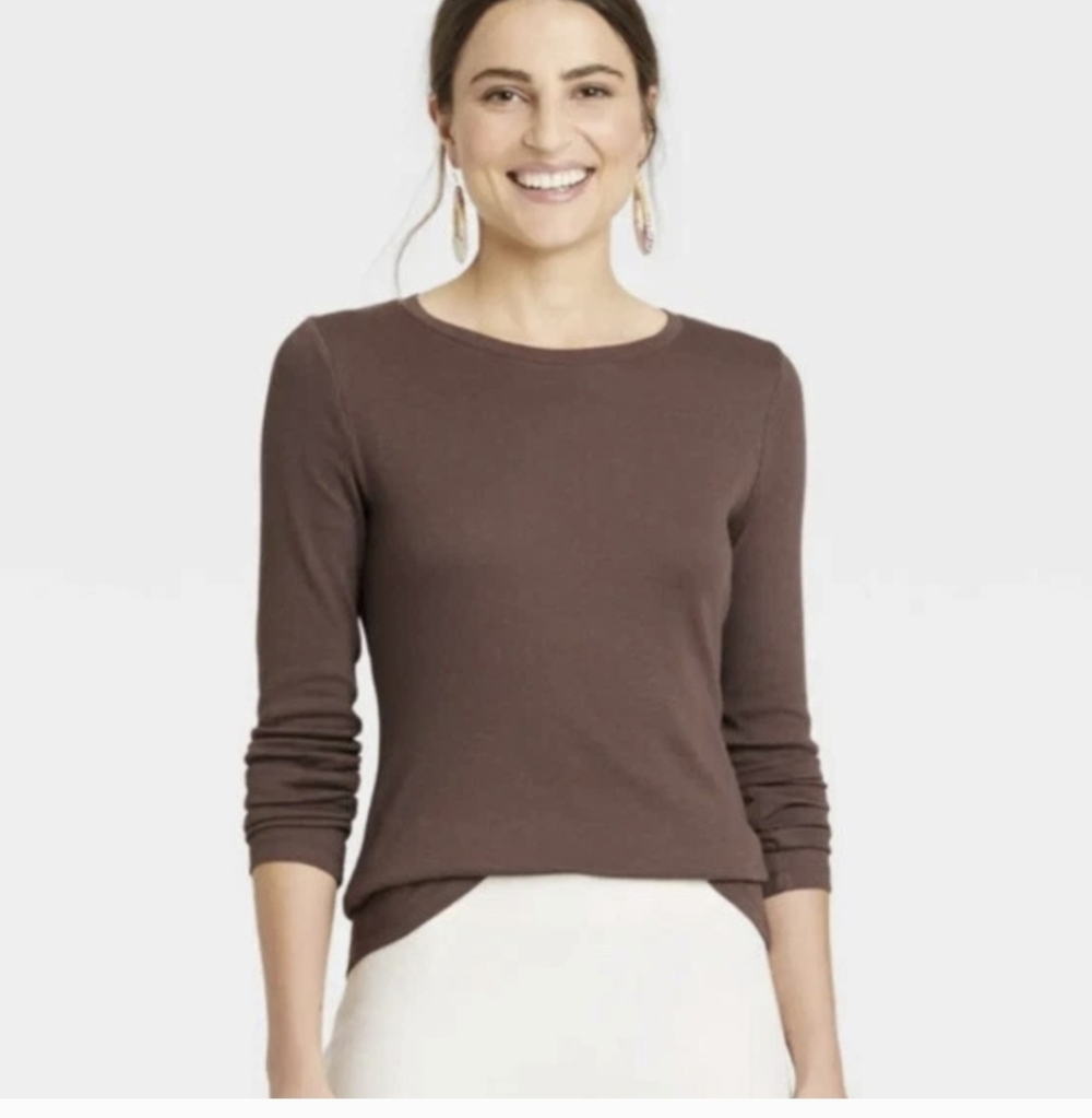 Nwt Women’s A New Day Long Sleeve Soft Ribbed Top Brown M